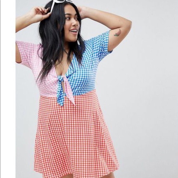 ASOS Curve Dresses & Skirts - ASOS DESIGN Curve Gingham Sundress w/Tie Front